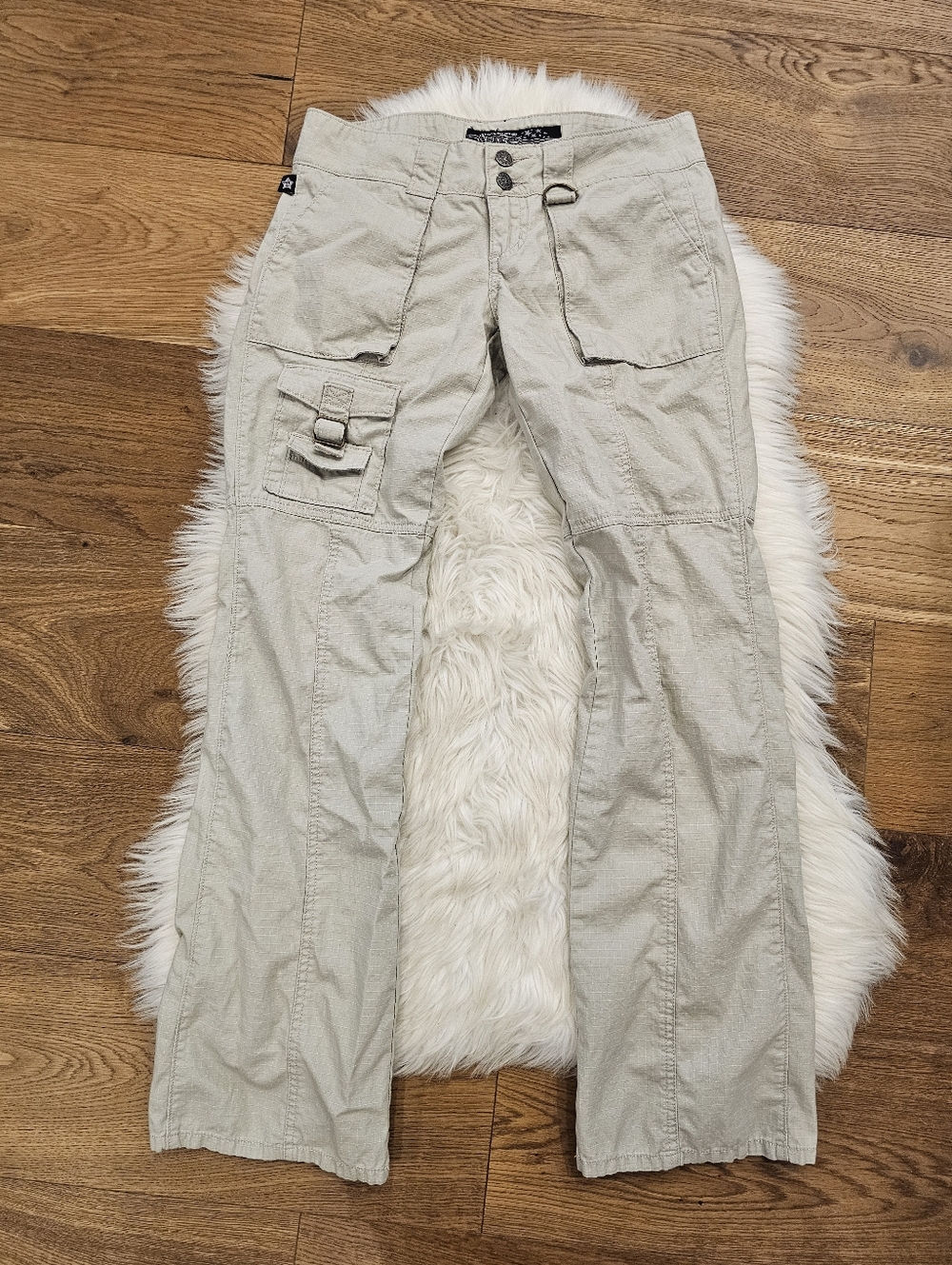 Vintage Low Rise Light Beige Cargo Pants with Utility Pockets